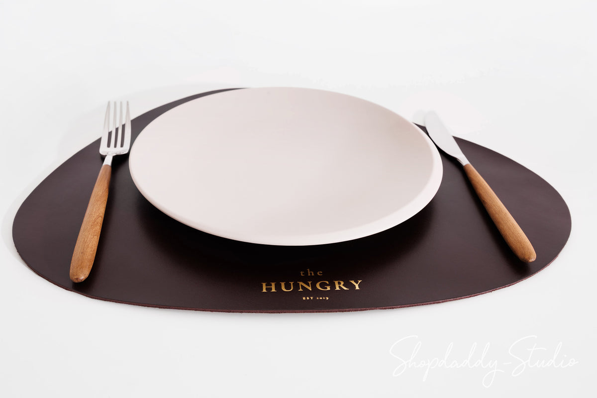 Waterproof Dark Brown Thick Leather Pebble Table Dining Placemat