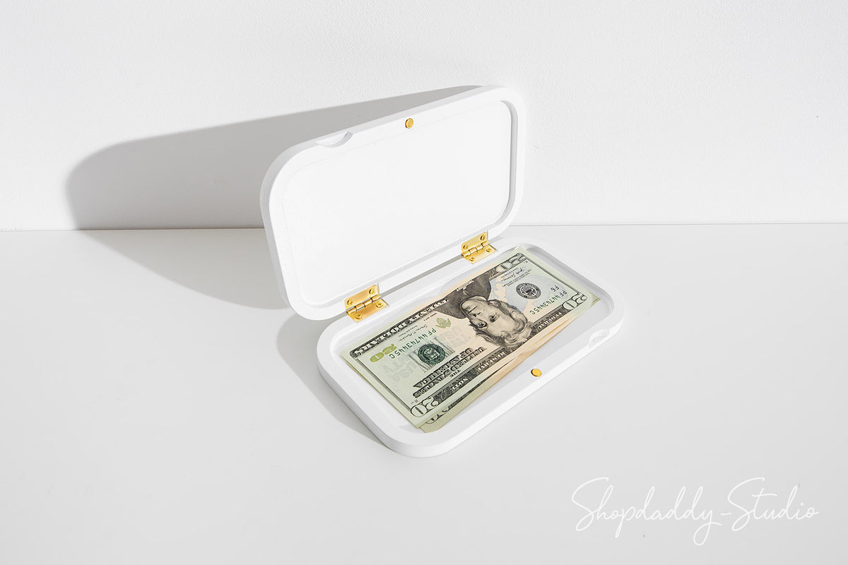White Oval Wood Check Box With Magnets for waiter