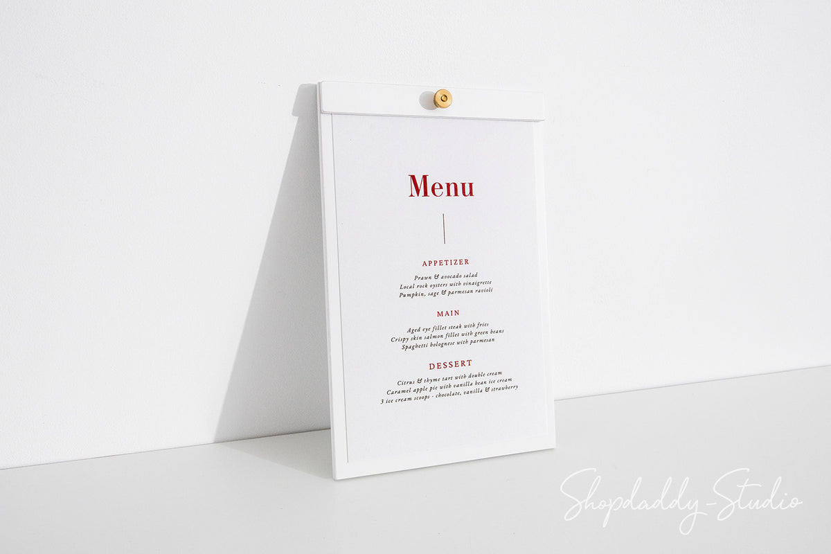 White Plywood Menu Board with Brass Screw in details 2