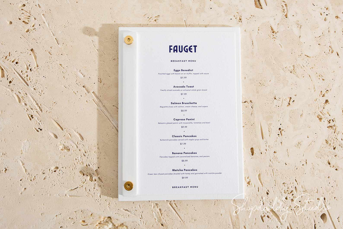 White Plywood Menu Display Board with Vertical Plank on Screws for cocktail menu