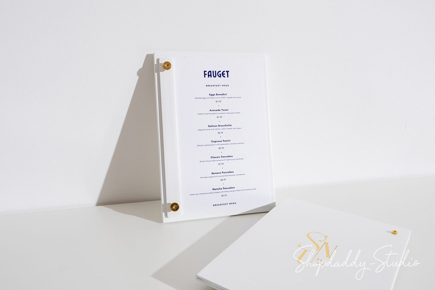 White Plywood Menu Display Board with Vertical Plank on Screws for drink menu