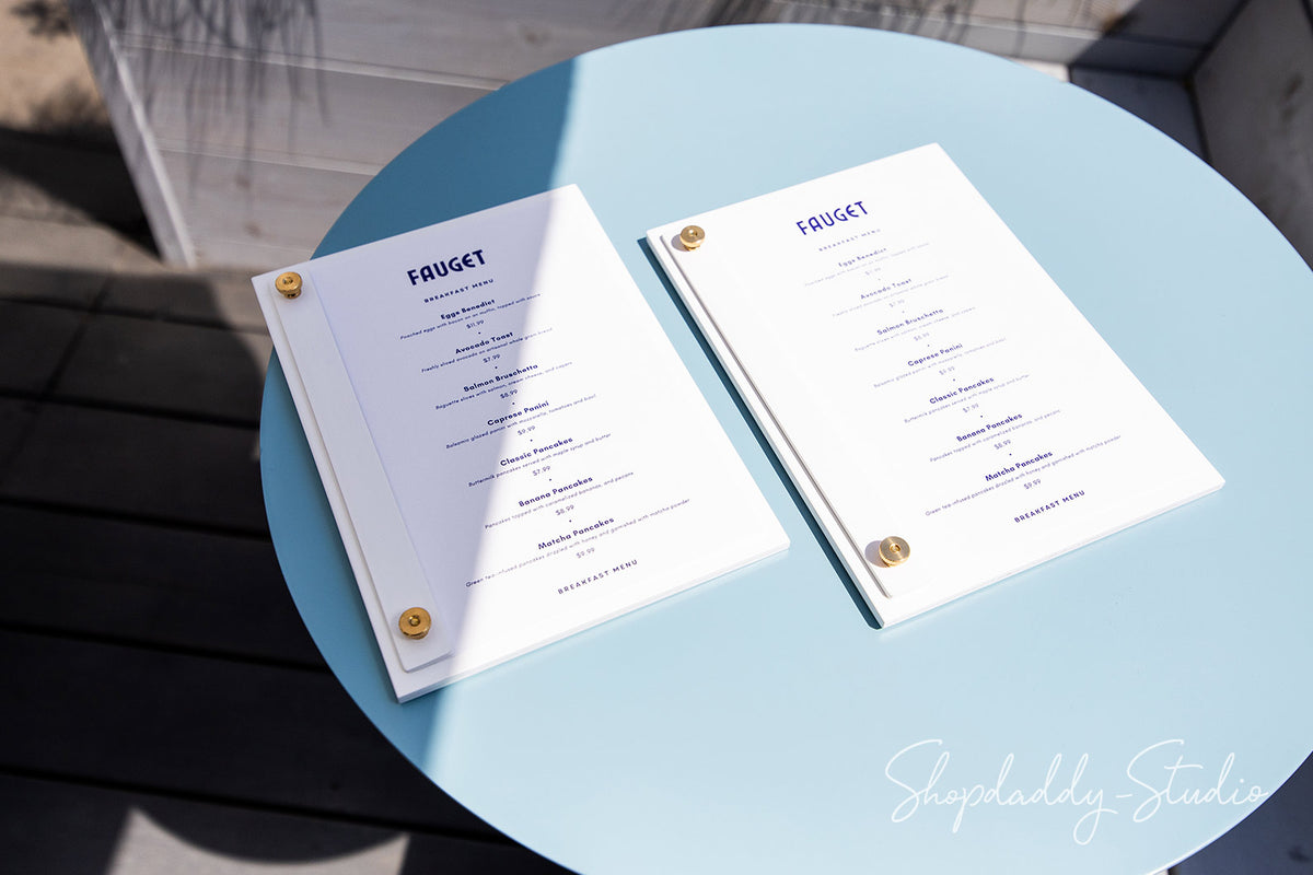 White Plywood Menu Display Board with Vertical Plank on Screws for restaurant
