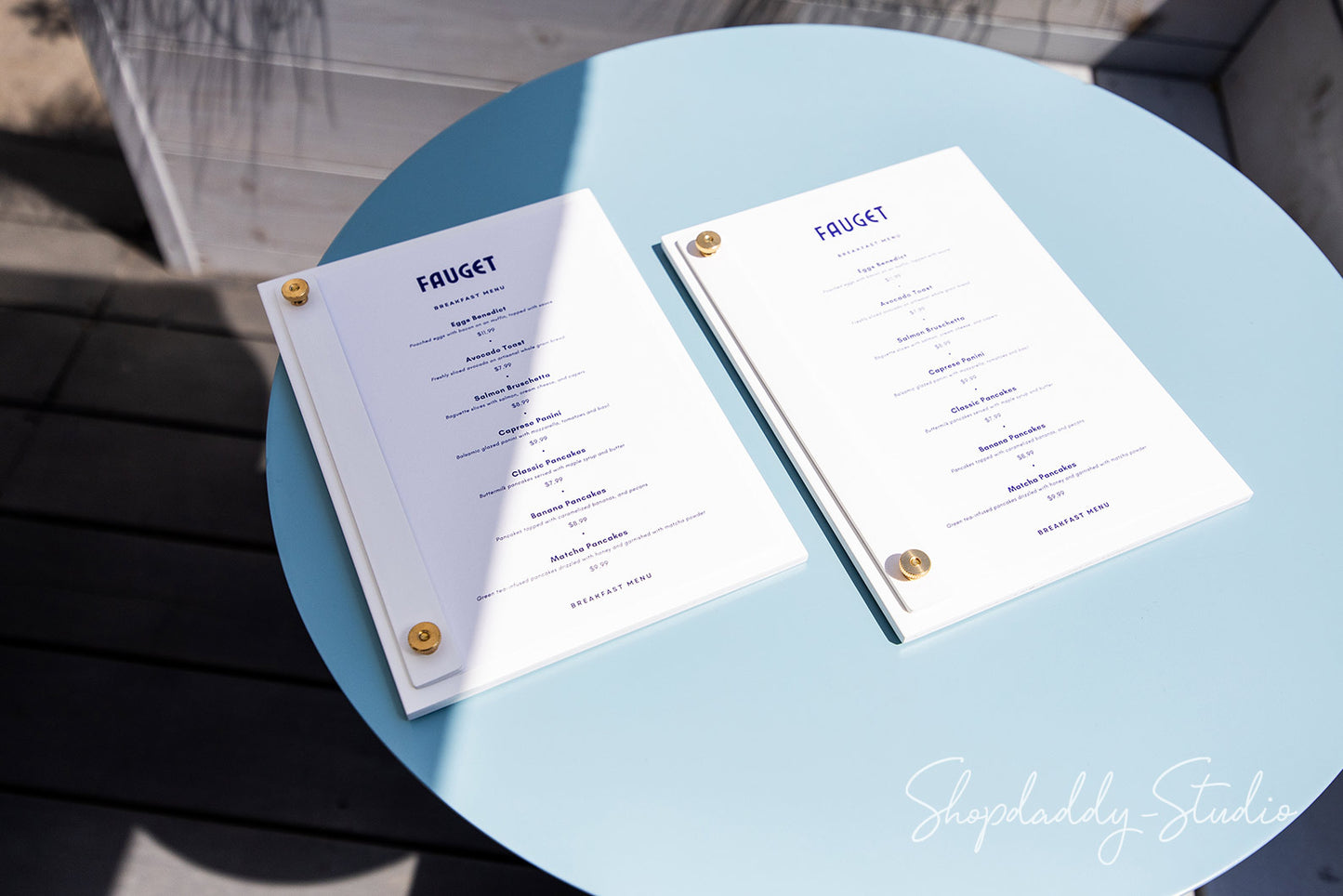 White Plywood Menu Display Board with Vertical Plank on Screws for restaurant