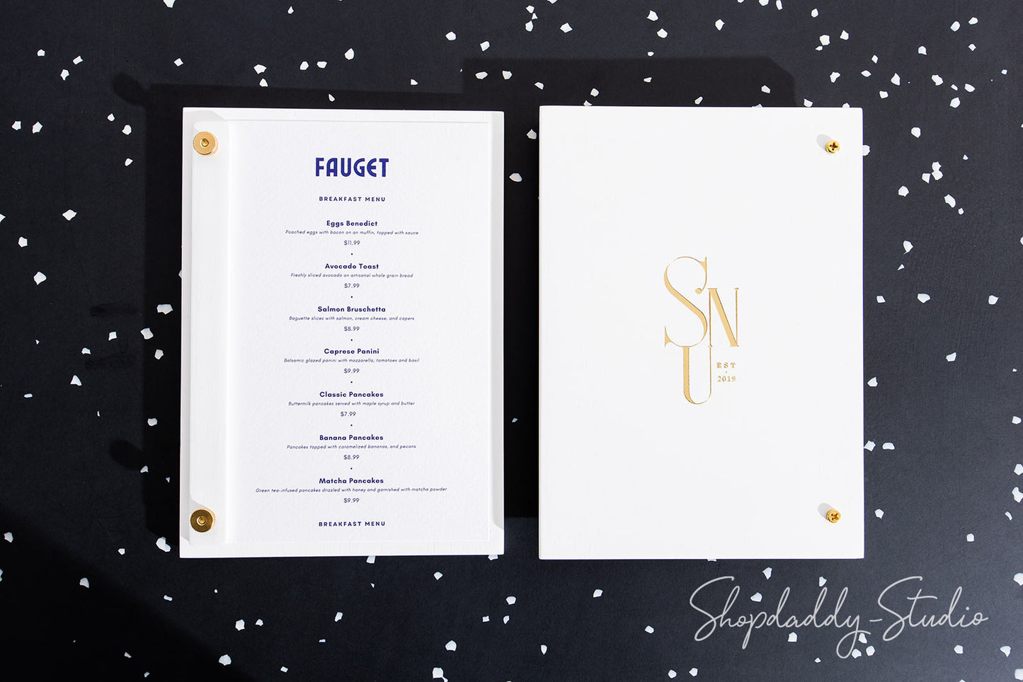 White Plywood Menu Display Board with Vertical Plank on Screws for wedding