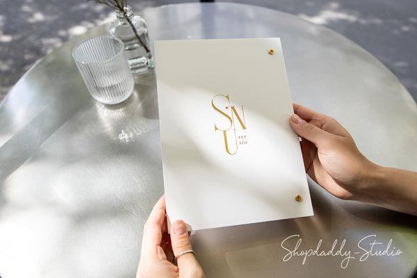White Plywood Menu Holder with Vertical Plank on Screws for food menu