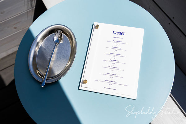 White Plywood Menu Holder with Vertical Plank on Screws for restaurant