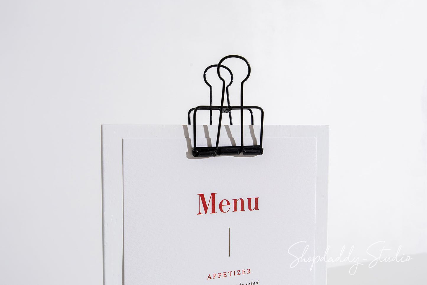 White Straight Wooden Table Stand With Black Binder for Restaurants