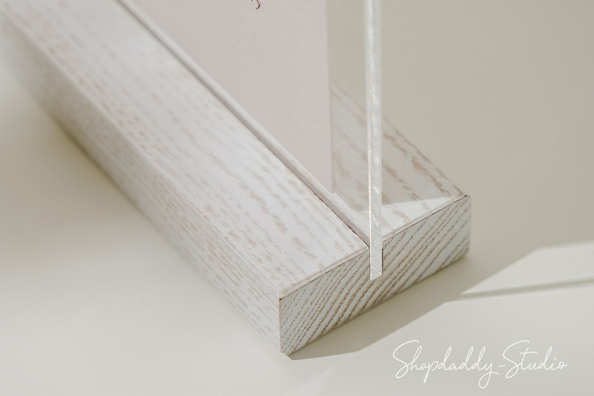 White Wooden/Acrylic Table Menu Stand for Drink Menus
