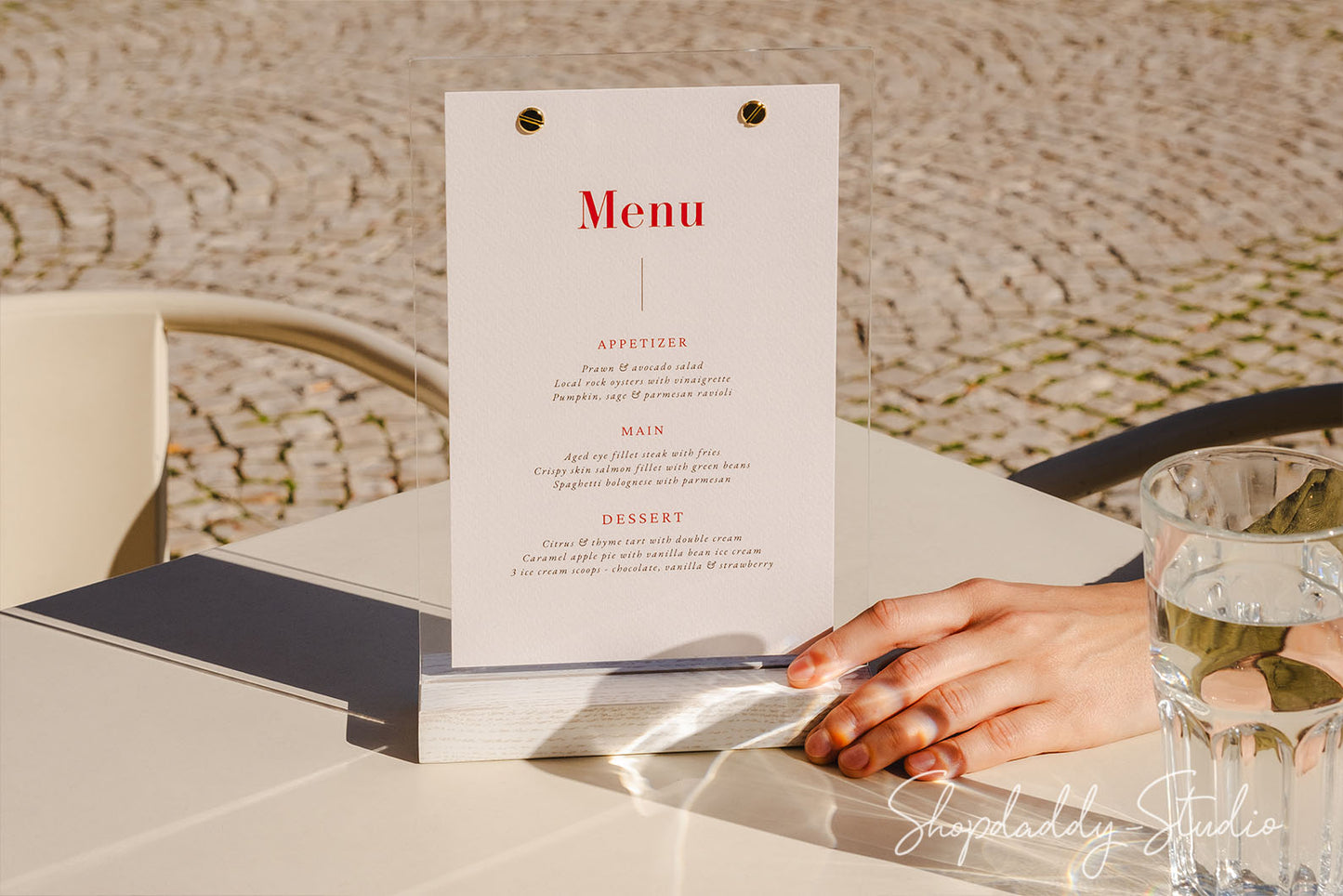 White Wooden/Acrylic Table Menu Stand for Hotels