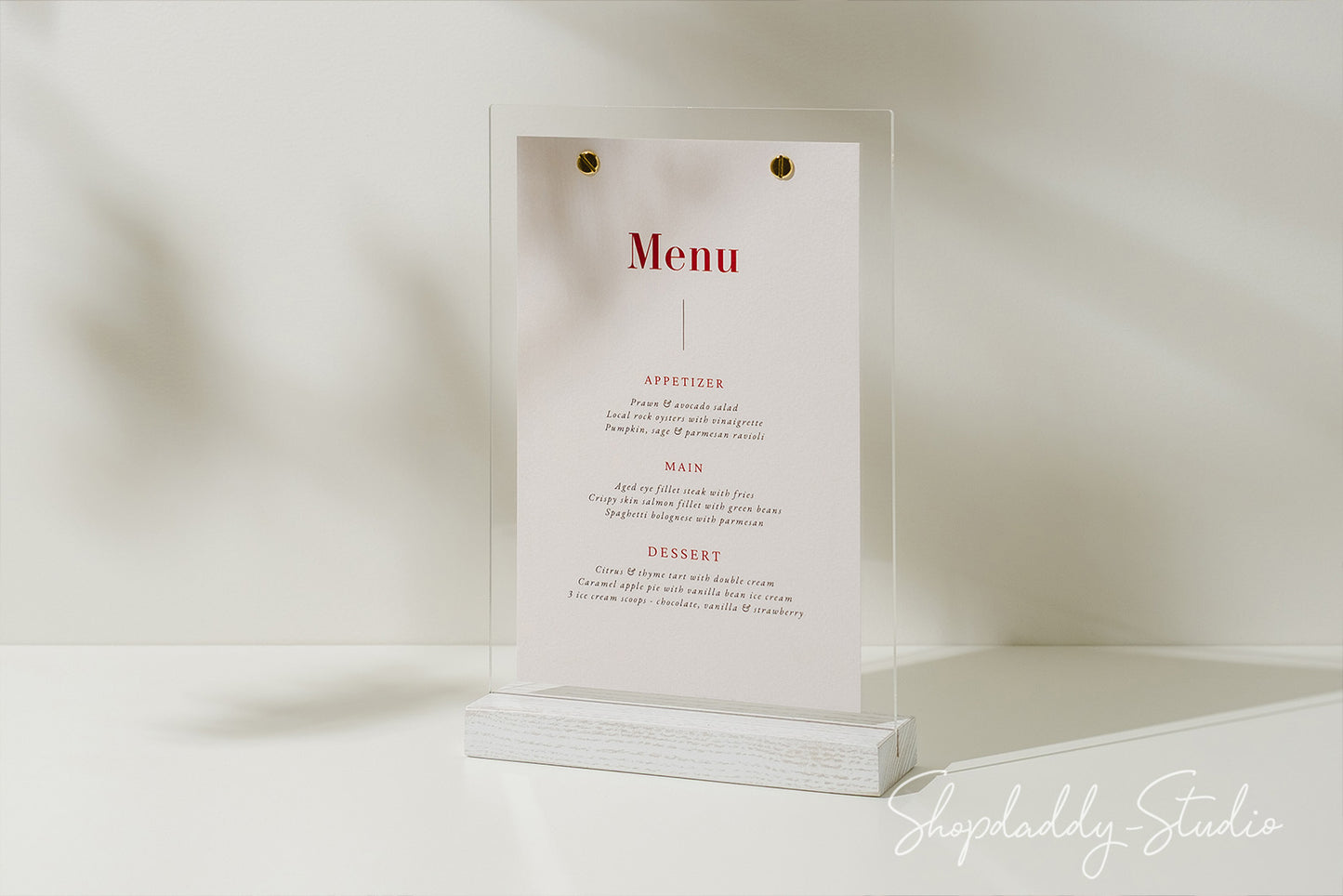 White Wooden/Acrylic Table Menu Stand with Custom Logo