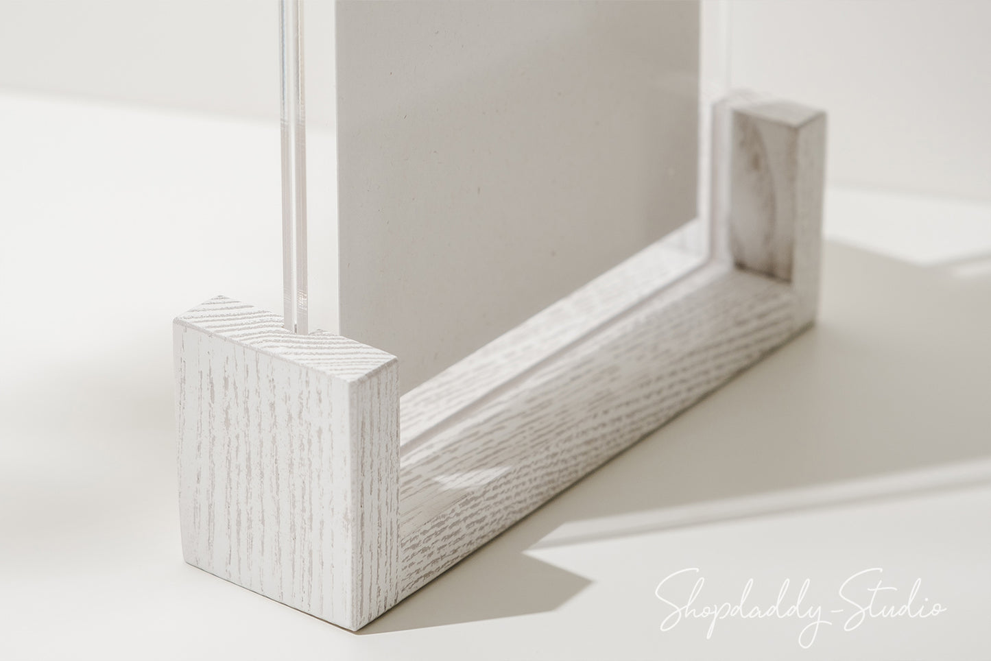White Wooden/Acrylic Table Top Menu Stand in details 3
