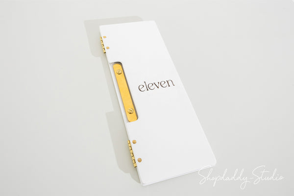 White Wooden Album / Menu Holder with Brass Plank for restaurant