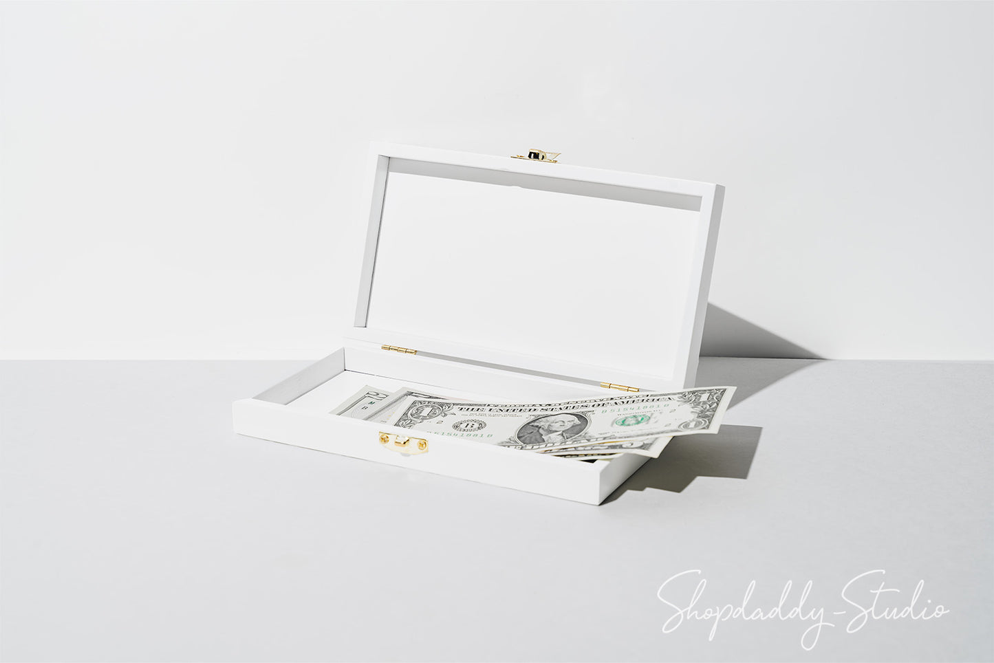 White Wooden Check Presenter Box for cash