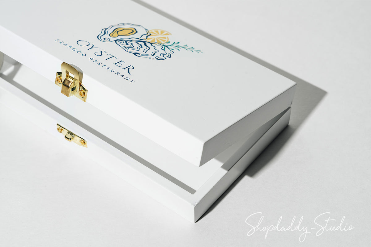 White Wooden Check Presenter Box in details
