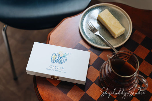 White Wooden Check Presenter Box with logo