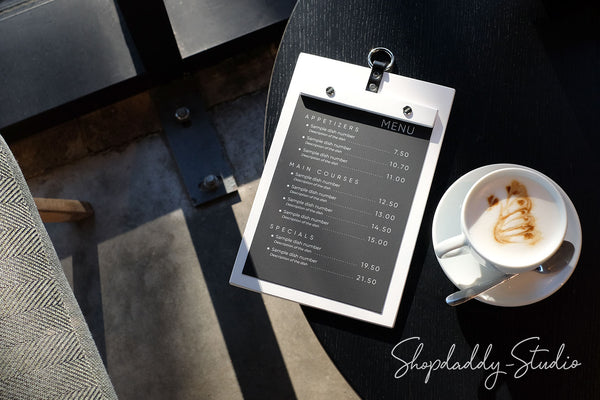 White Wooden Menu Board with Metal Ring for Hotels