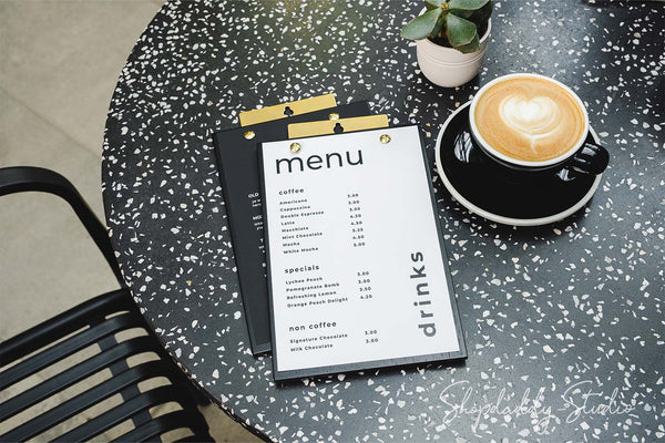 Wood Black Menu Holder With Brass Wall Mount for restaurant