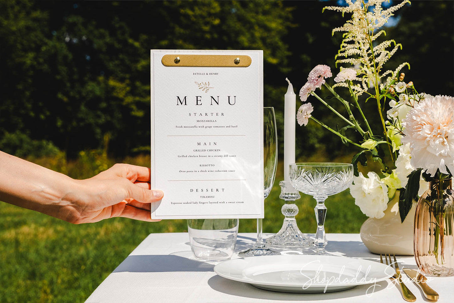Wood Boho White Menu Board With Rounded Brass Plank