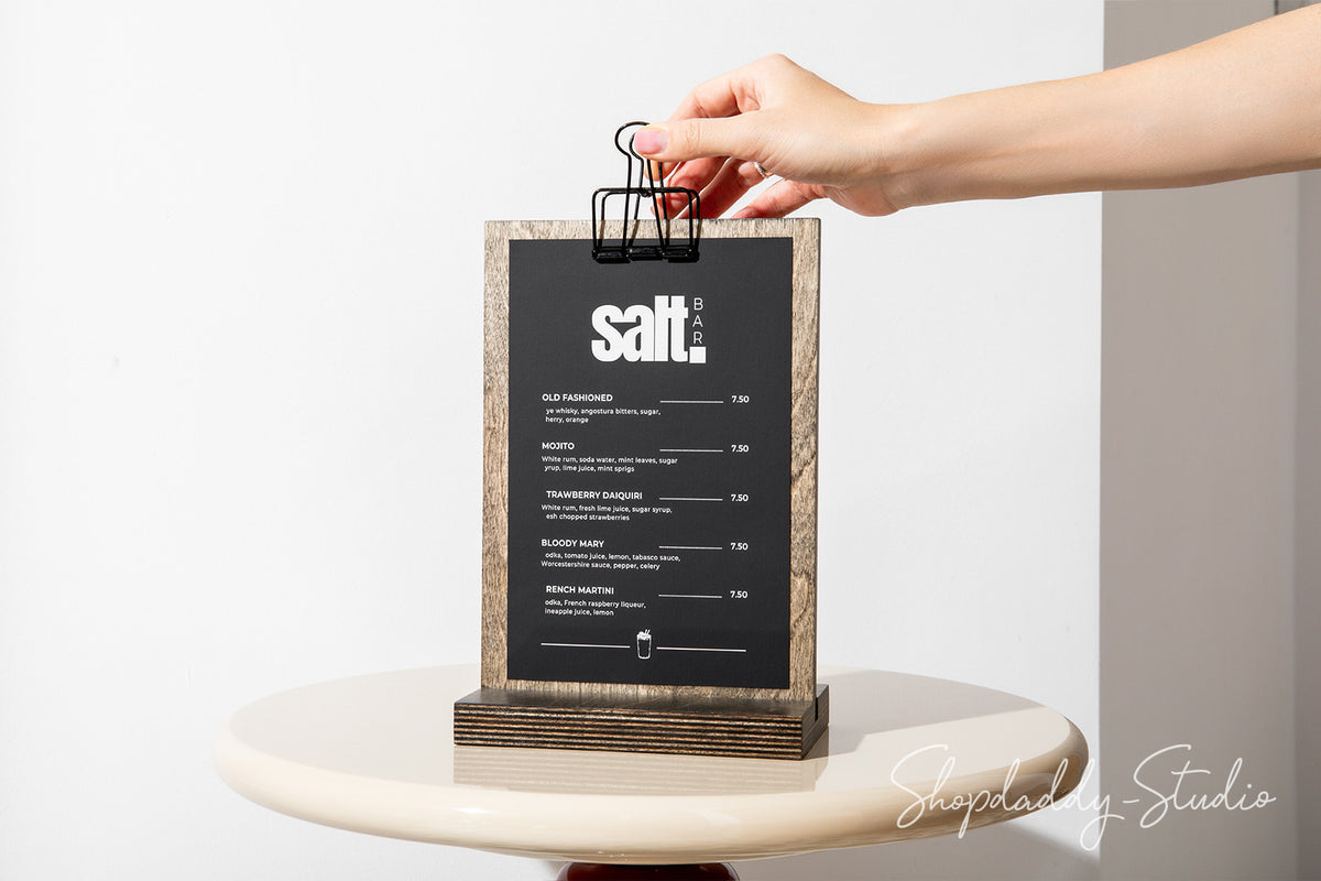 Wood Custom Clipboard Menu Stand for Cocktail Menu