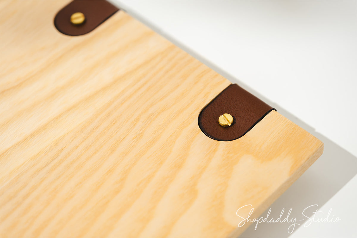 Wood Lacquer Menu Holder with Two Leather Clasps