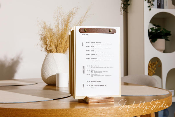 Wood Menu Board Set with Leather Plank