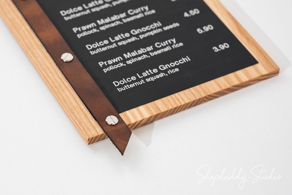 Wood Menu Board With Leather Strap-Loop for bar