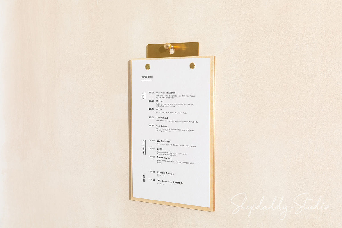 Wood Menu Holder With Brass Mount