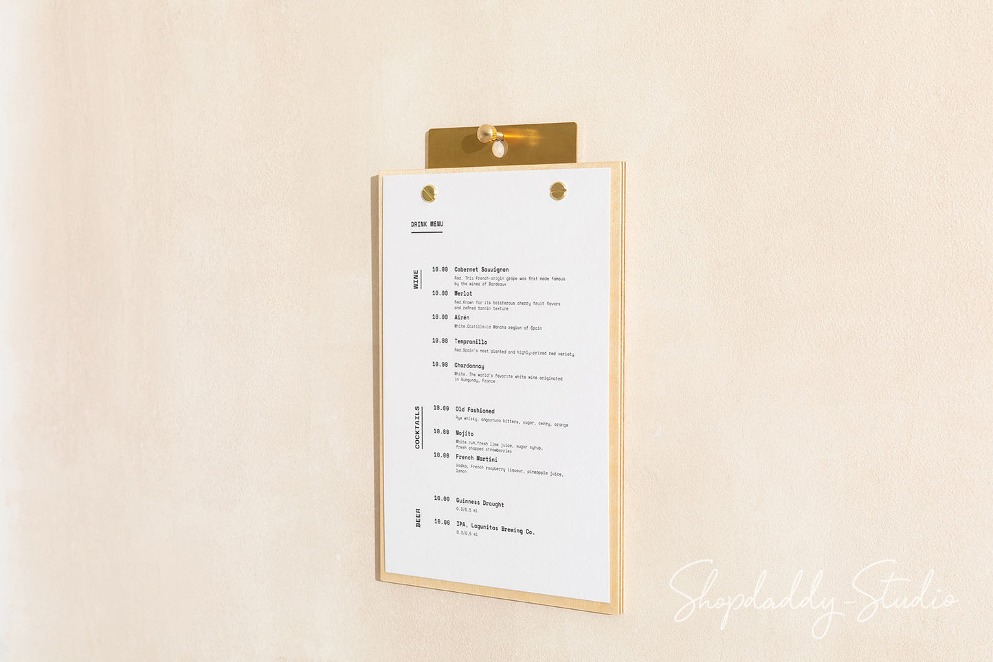 Wood Menu Holder With Brass Mount