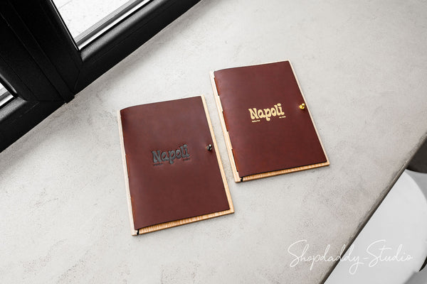 Wood Menu Holder With Leather Cover