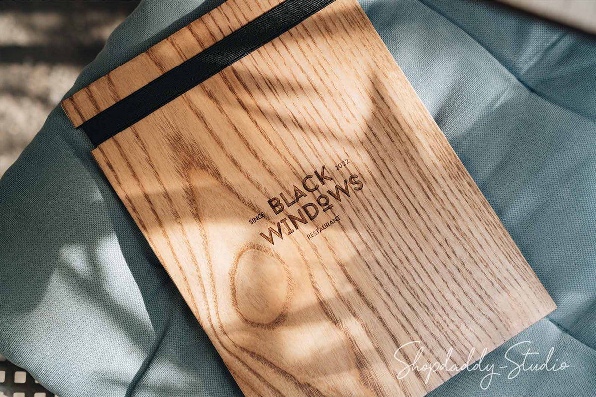 Wood Menu Holder with Elastic Band for breakfast menu