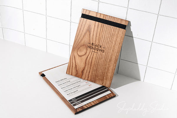 Wood Menu Holder with Elastic Band for restaurant