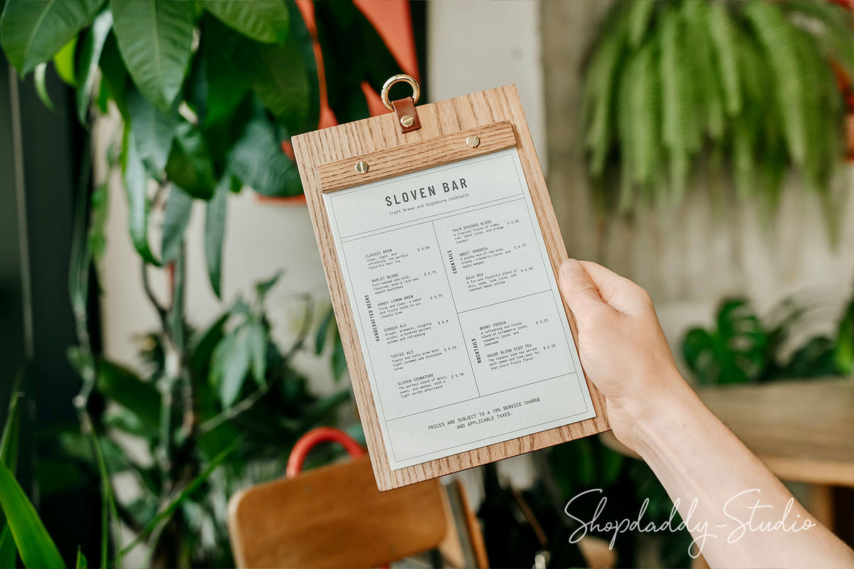  Wood Menu Holder with Metal Ring for breakfast menu