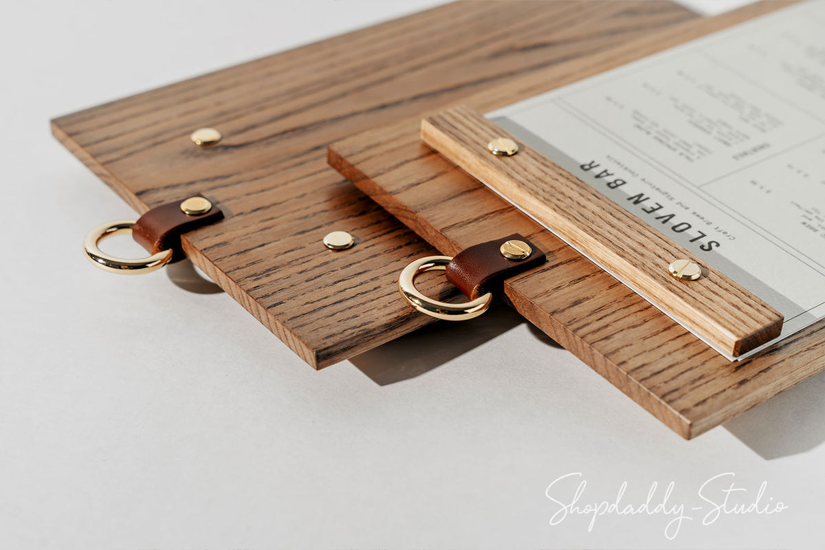 Wood Menu Holder with Metal Ring for cafe