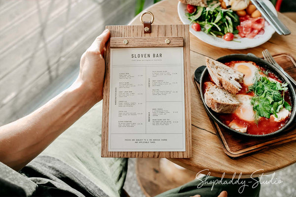 Wood Menu Holder with Metal Ring for drink menu