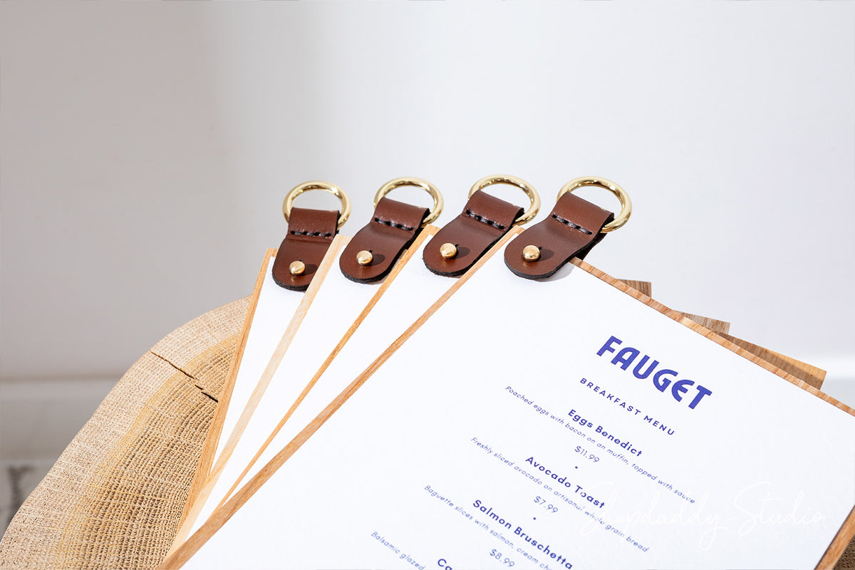 Wood Menu board with leather strap for cocktail menu