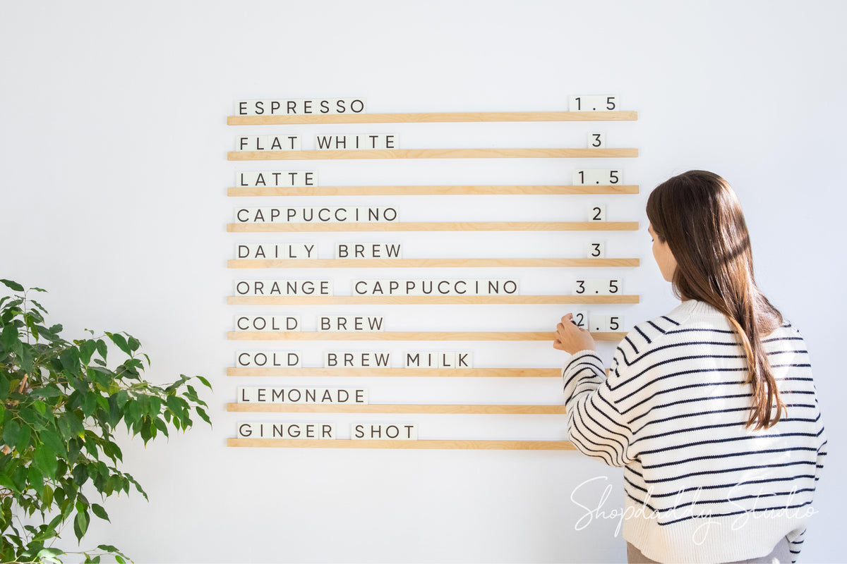 Wood Moveable Letters Rail Menu Board