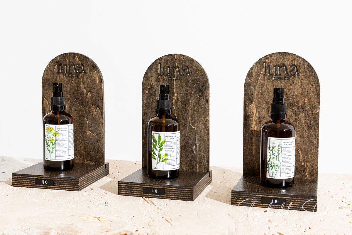 Wood Product Display Table Stand for Retail with logo