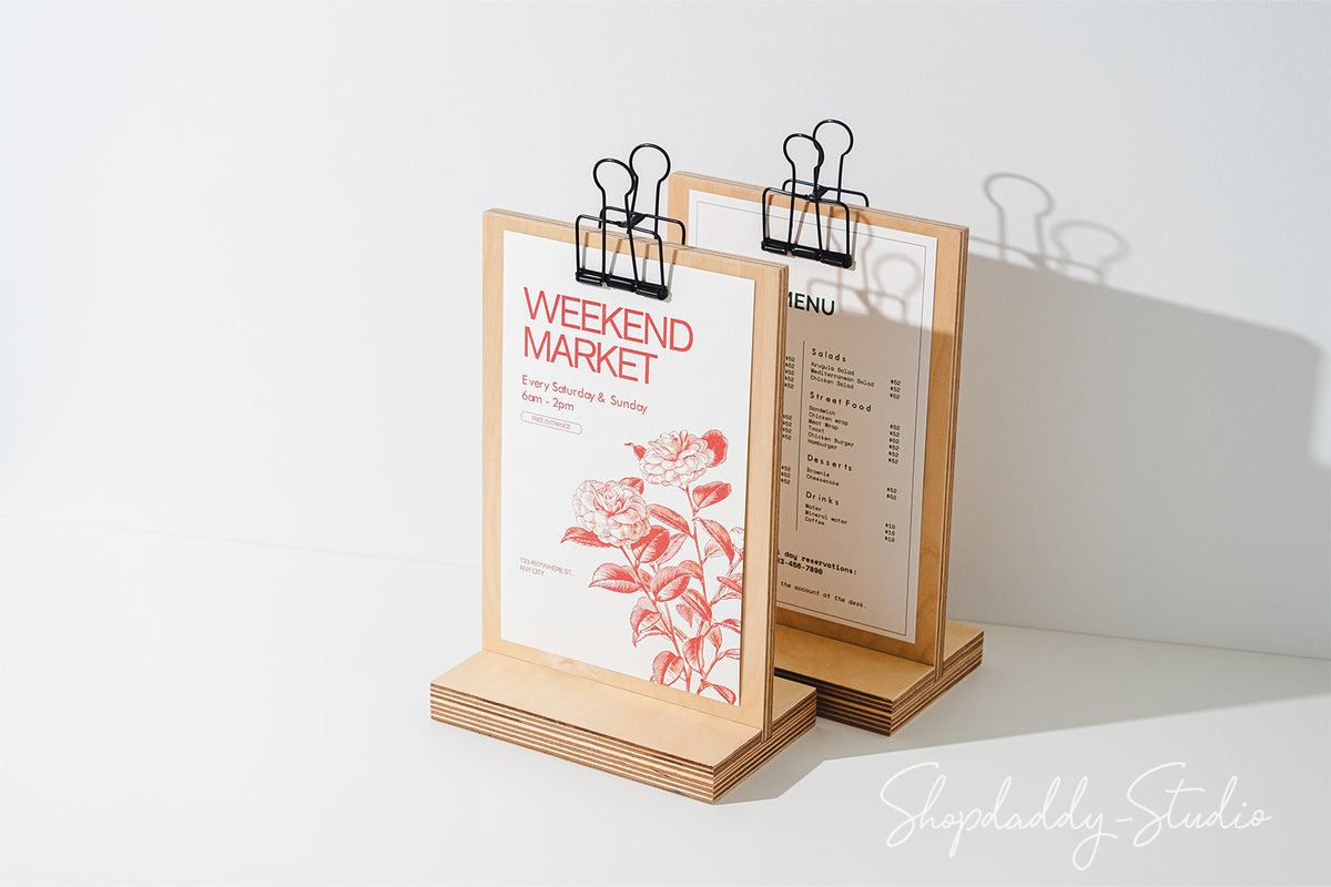 Wood Table Stand With Black Binder for restaurant