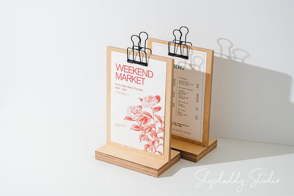 Wood Table Stand With Black Binder for restaurant