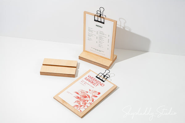 Wood Table Top Display Stand With Black Binder for cafe