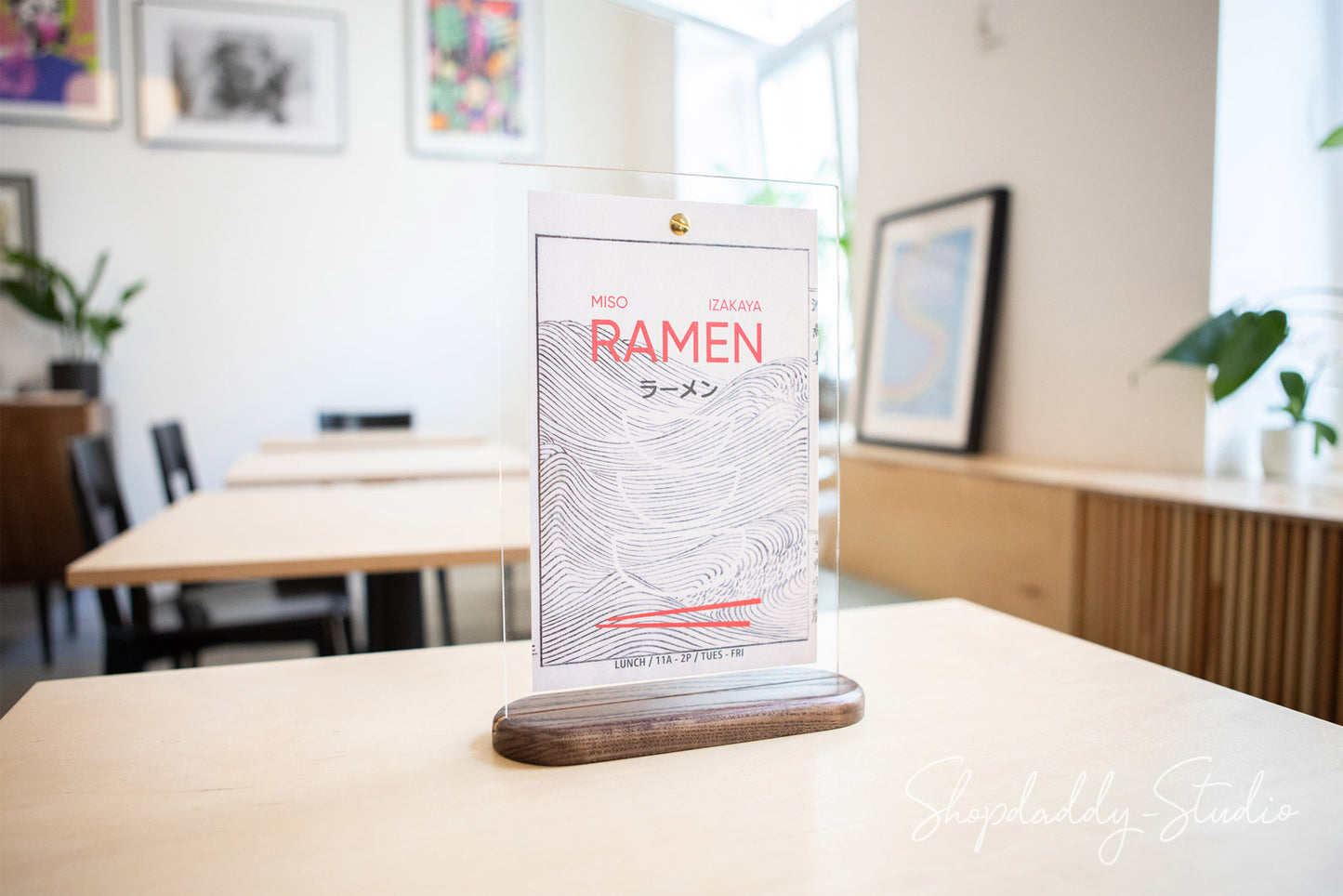 Walnut Wooden/Acrylic Table Menu Stand for special offers