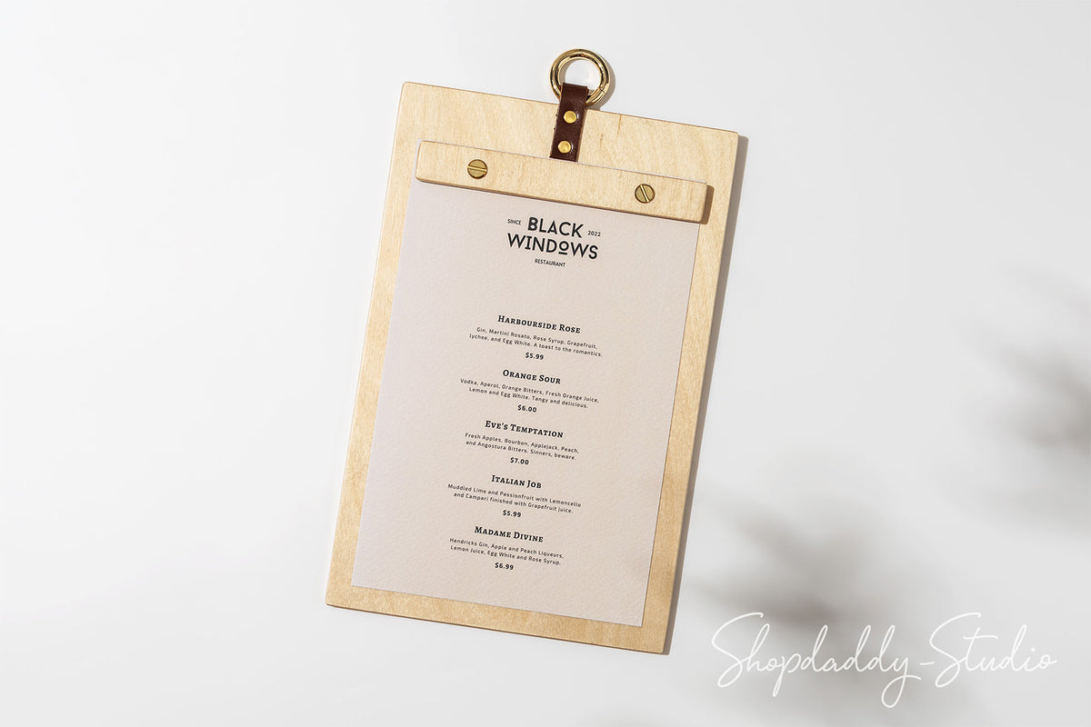 Wooden Menu Board with Metal Ring for food