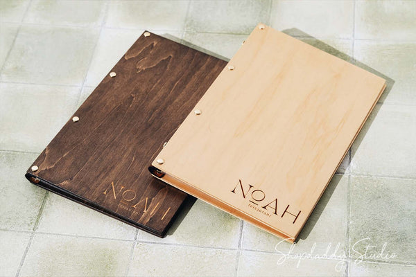 Wooden Menu Cover With Plastic Sleeves for restaurant