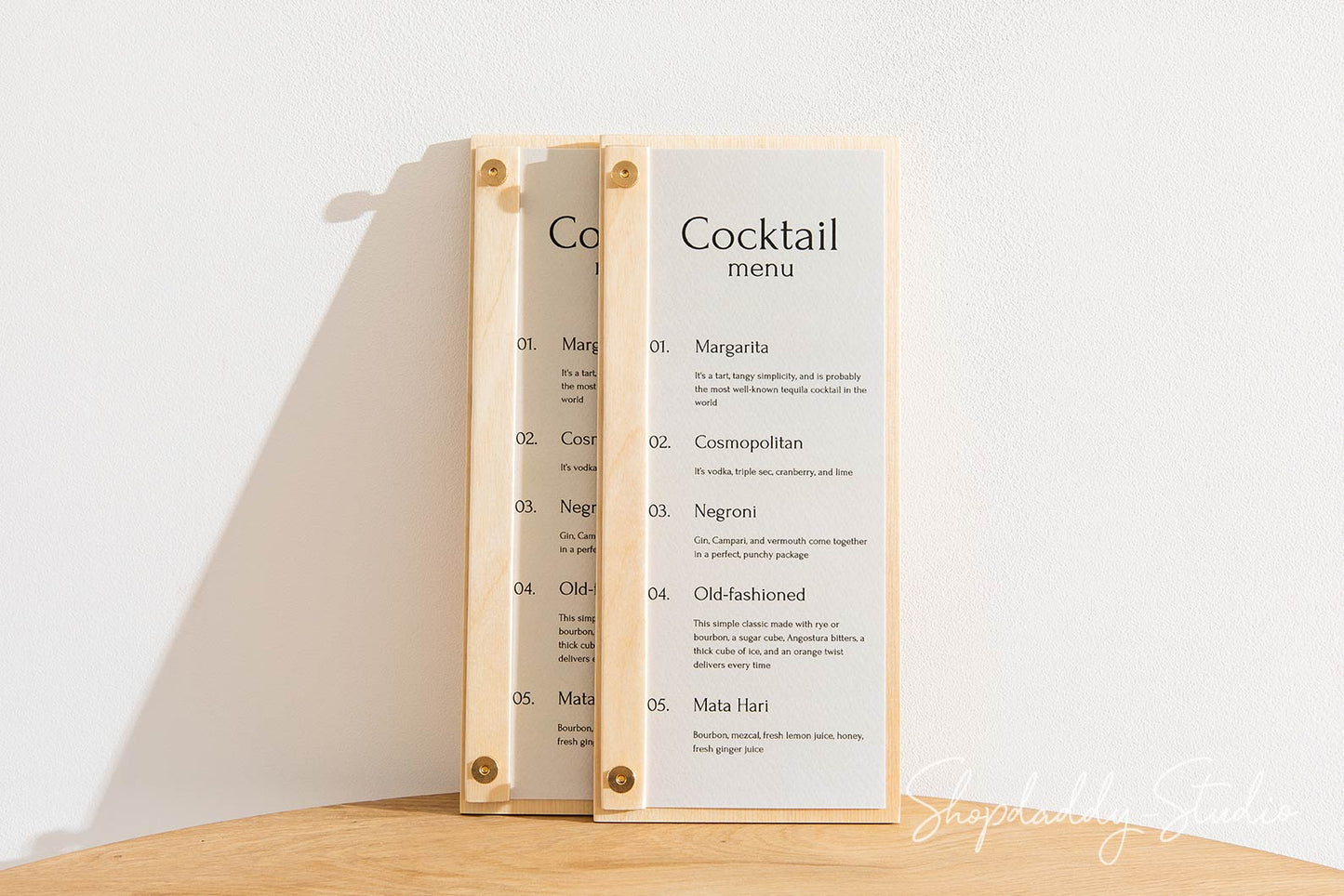 Wooden Menu Holder For Restaurant with Golden Screws