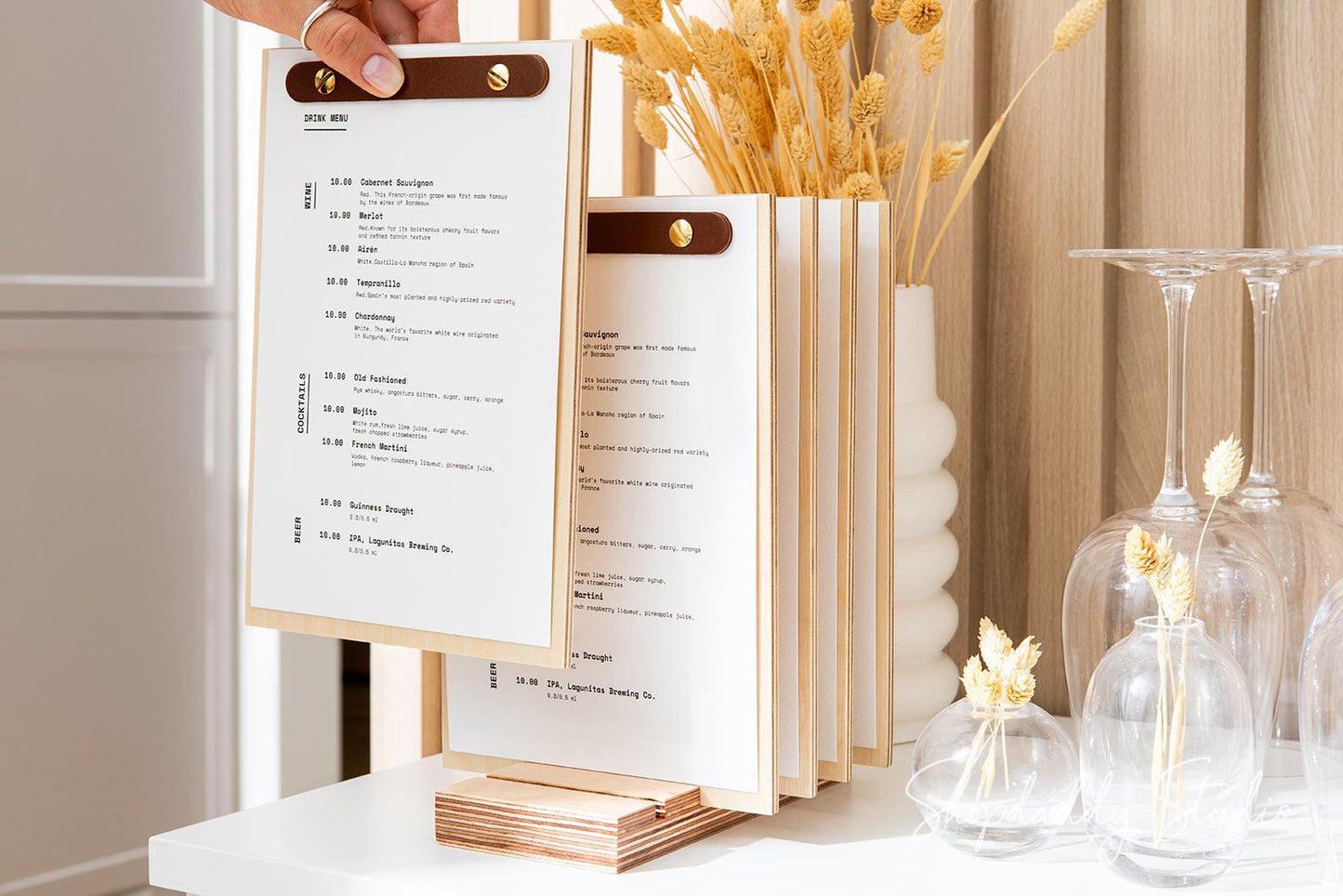 Wooden Menu Holder Set with Base (5 pcs)
