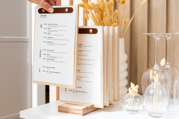 Wooden Menu Holder Set with Base (5 pcs)