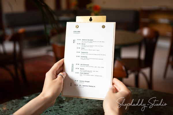 Wooden Menu Holder With Brass Mount