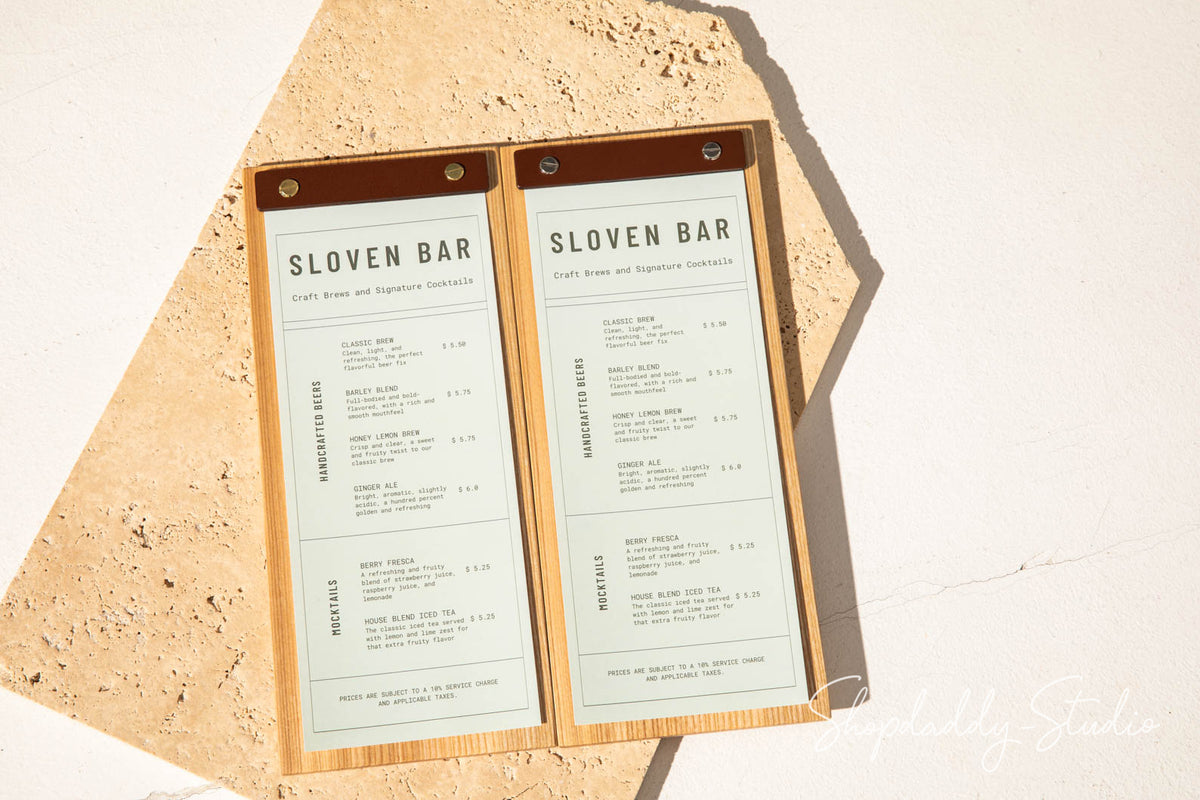 Wooden Menu Holder With Leather Plank