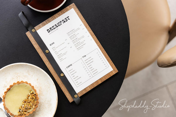 Wooden Menu Holder With Leather Strap-Loop
