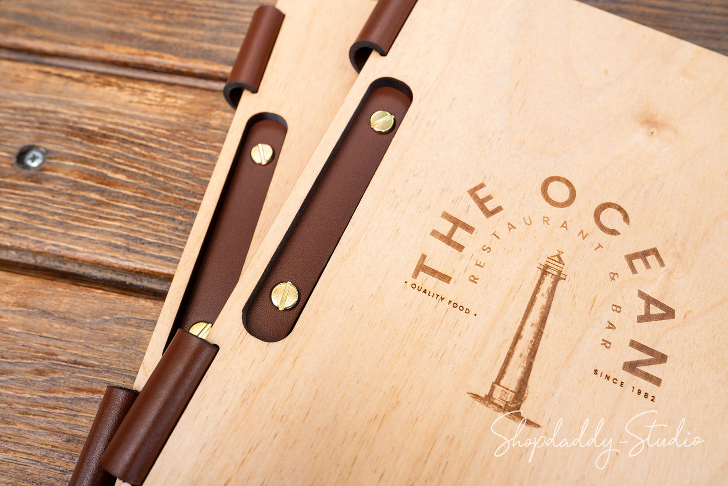 Matt Lacquer Wooden Menu Holder with Slot with logo